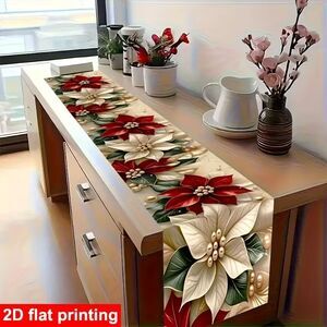1pc 2D Flat Red Christmas Floral Table Runner -Polyester
